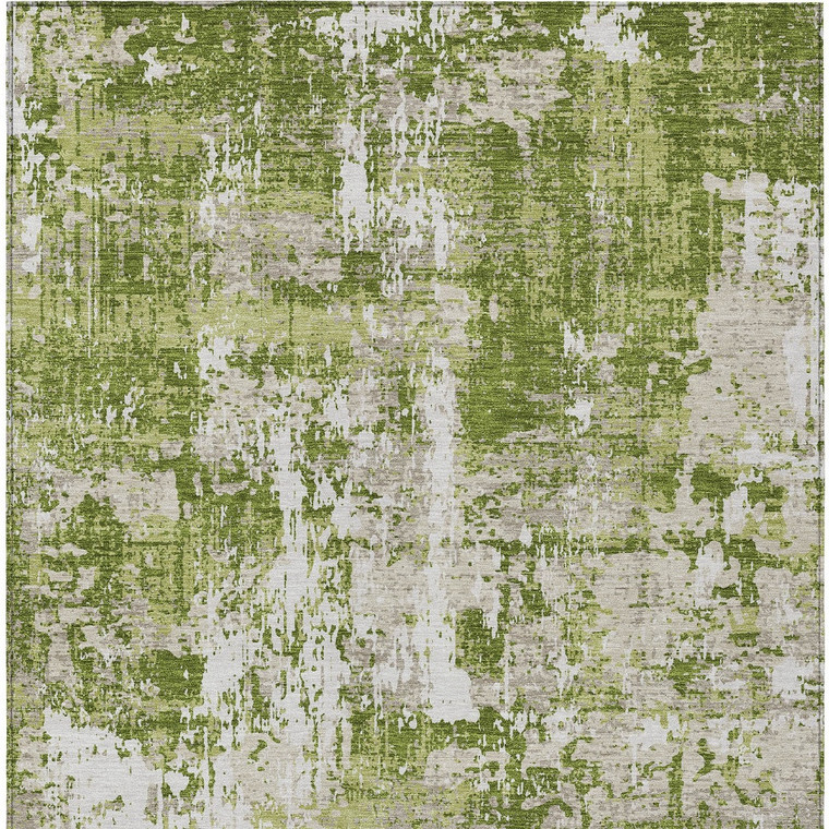 10' X 14' Green And Ivory Abstract Washable Indoor Outdoor Area Rug Transitional Style - Green, Ivory Color