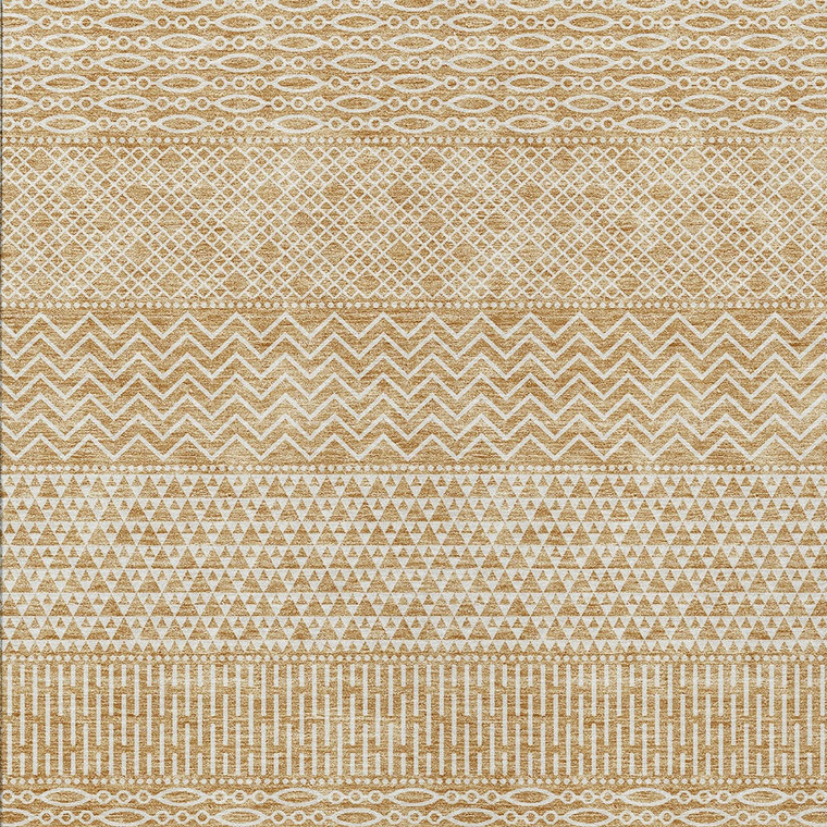 8' X 10' Gold And Ivory Chevron Washable Indoor Outdoor Area Rug - Gold, Ivory