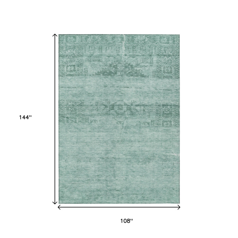 9' X 12' Aqua And Teal Blue Medallion Washable Indoor Outdoor Area Rug