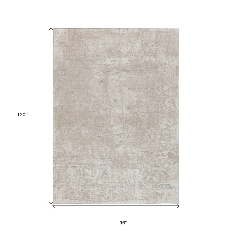 8' X 10' Ivory Abstract Washable Non Skid Indoor Outdoor Area Rug - Ivory