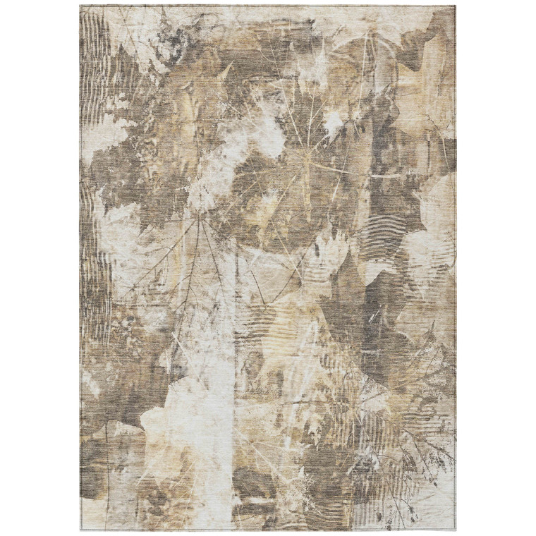10' X 14' Taupe And Ivory Floral Washable Indoor Outdoor Area Rug