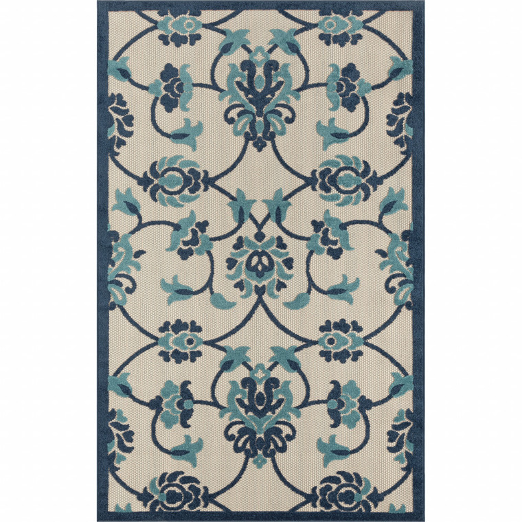 Homeroots Outdoor 2 X 3 Inches Blue Floral Non Skid Indoor Outdoor Area Rug