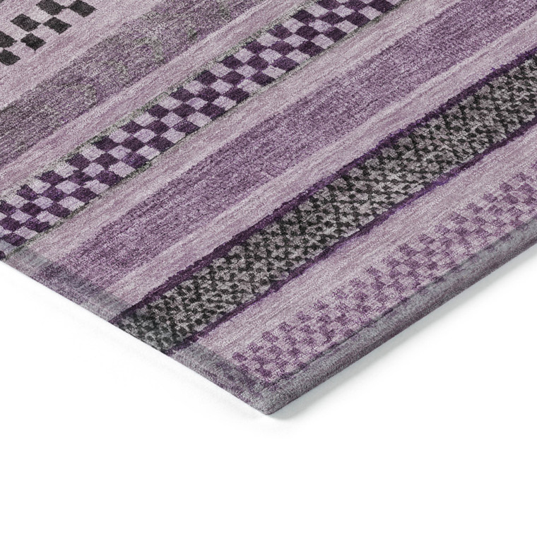 9' X 12' Plum And Lilac Striped Washable Indoor Outdoor Area Rug