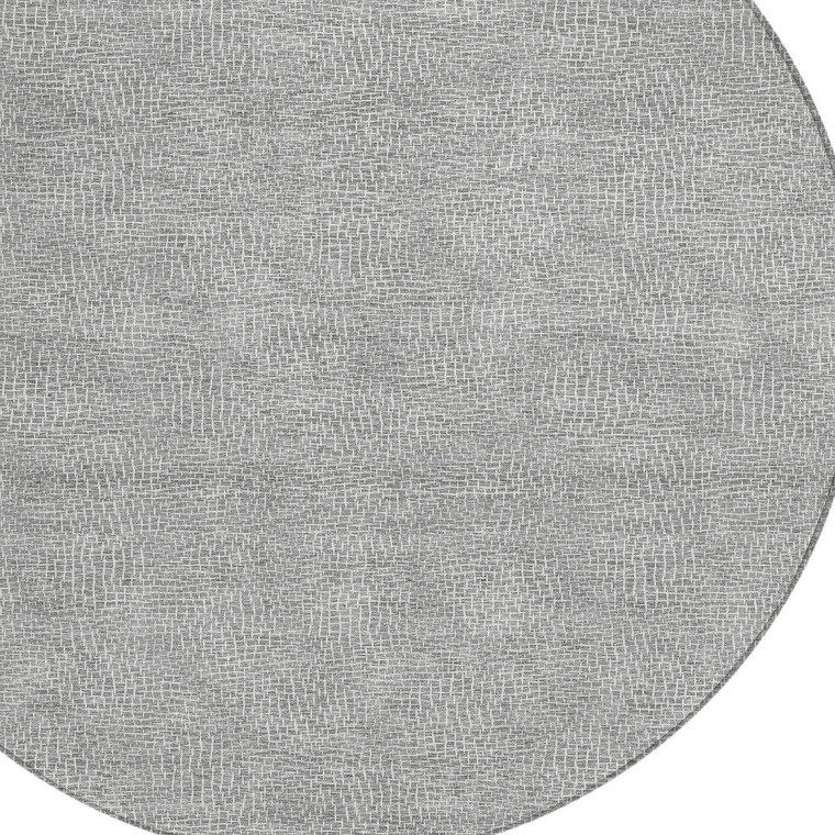 8' Gray And Ivory Round Geometric Washable Indoor Outdoor Area Rug Transitional Style - Gray, Ivory Color