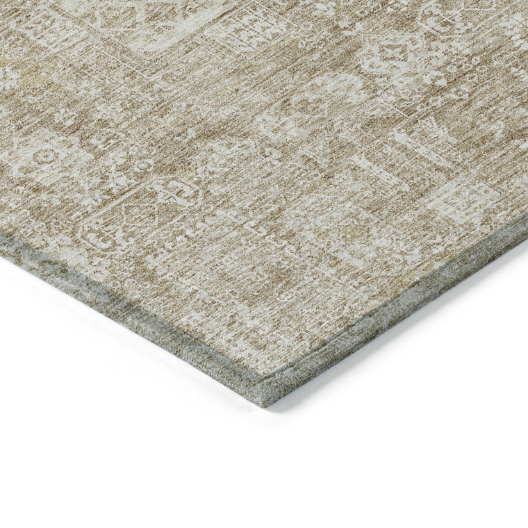 10' X 14' Beige Tan And Ivory Oriental Washable Indoor Outdoor Area Rug