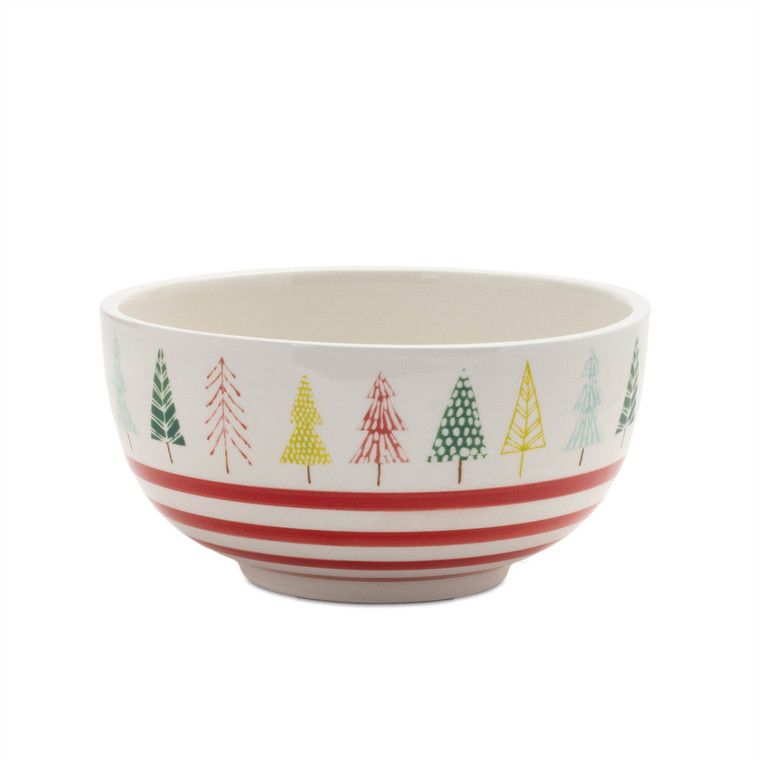 Set of Four 6" White Green And Red Ceramic Christmas Trees Round Candy or Nut Bowls