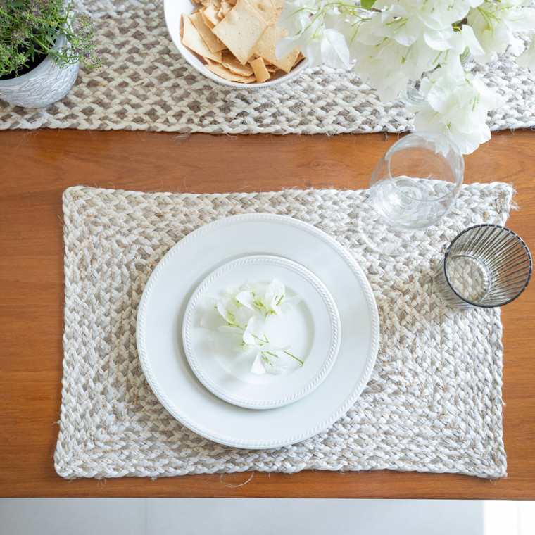 19" Set of Four Ivory And Natural Jute Placemats