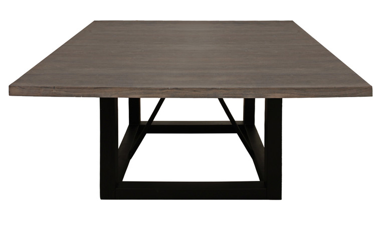 60" Dark Brown and Black Solid Wood and Iron Frame Base Square Dining Table