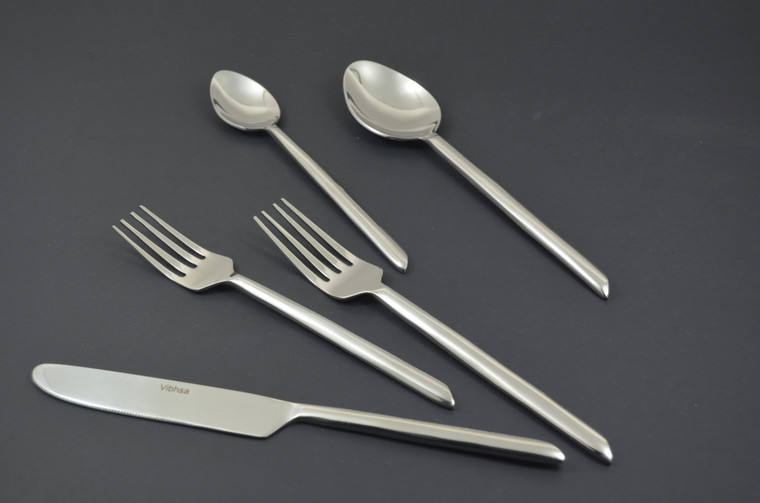 Glossy Silver Stainless Steel Twenty Piece Hand Forged Flatware Set