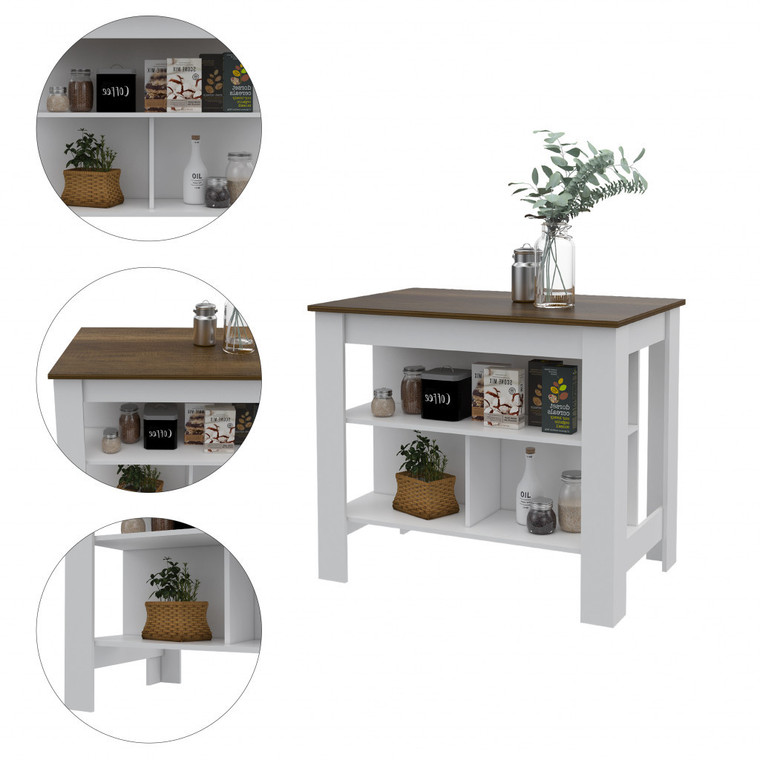 White and Brown 41" Kitchen Island With Storage