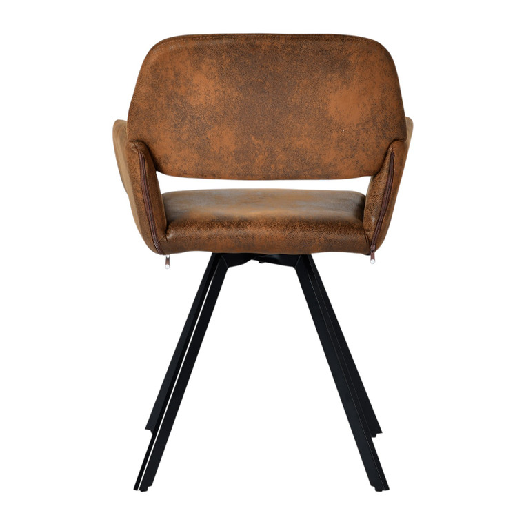 Set of Two Espresso and Black Faux Suede and Steel Dining Arm Chairs