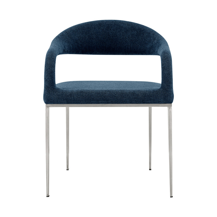 Set of Two Blue And Silver Upholstered Polyester Open Back Dining Arm Chairs
