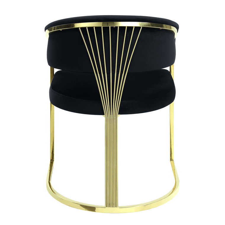 Black and Gold Upholstered Velvet Partially Open Back Dining Side Chair - 880016628432