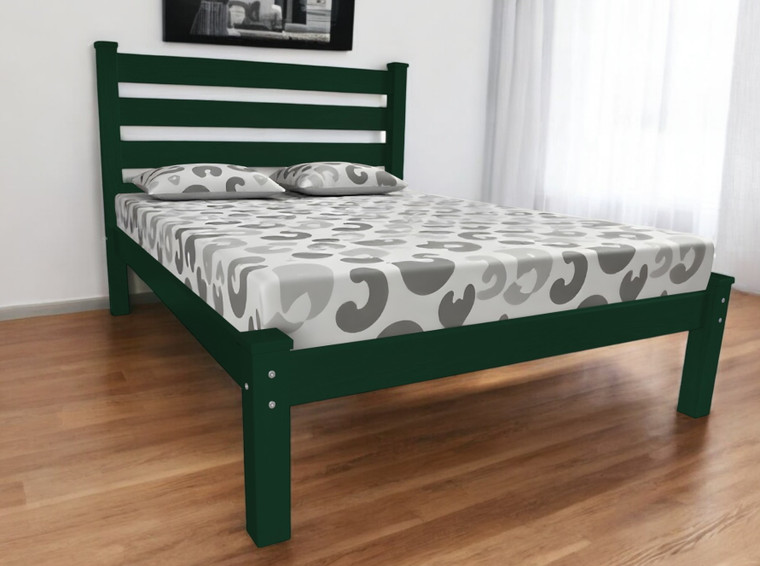 Dark Green Solid Wood Full Bed Frame Home Accent