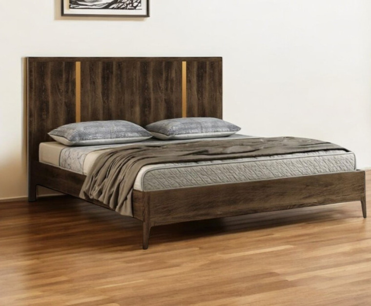 Brown and Gold Wood King Bed Frame