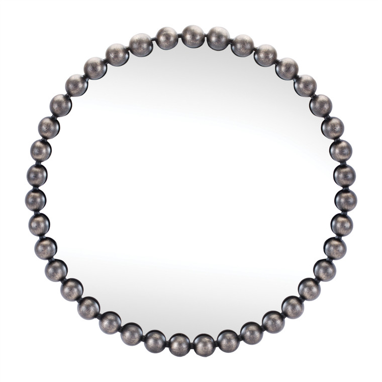24" Dark Gray Iron Beaded Round Accent Mirror