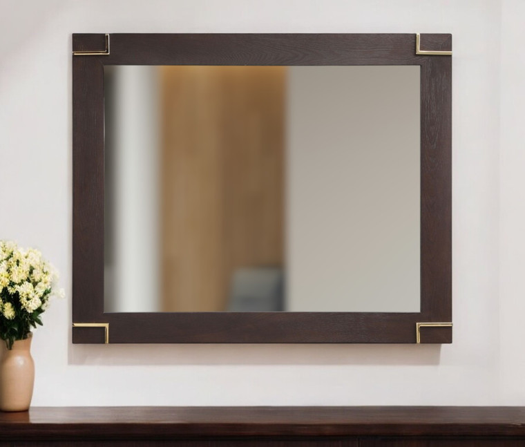 33" Brown and Gold Wood Framed Accent Mirror
