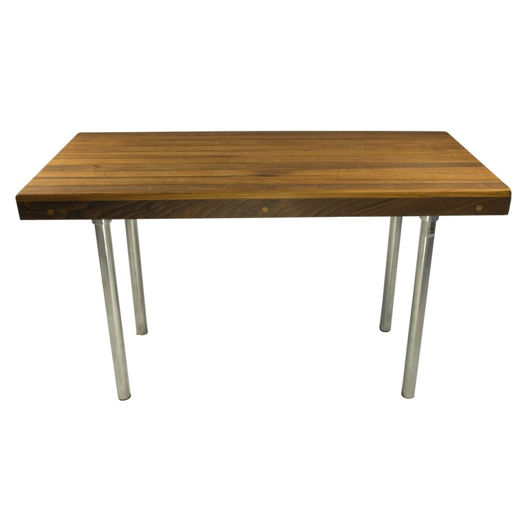 18" X 30" Brown Teak Wood And Stainless Steel Rectangular Shower Bench