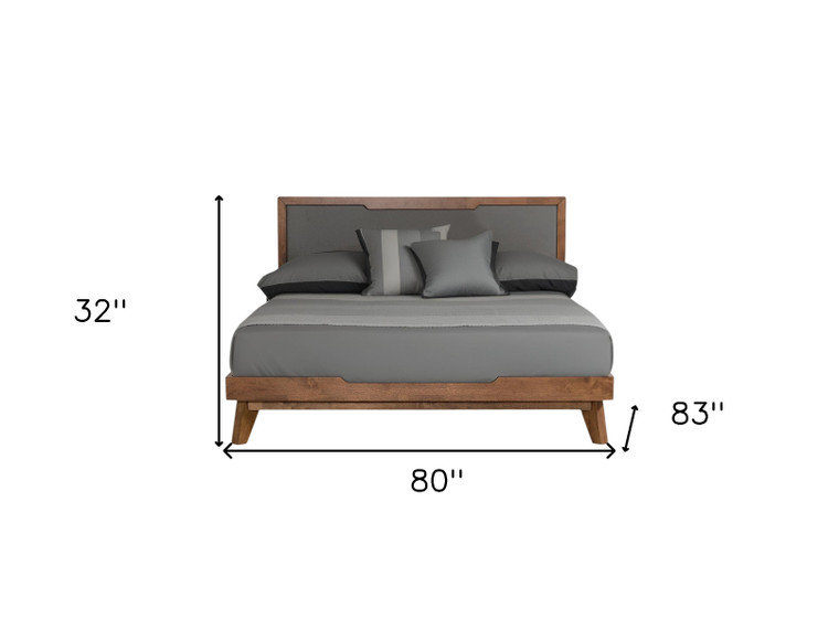 Gray and Brown Wood And Linen King Bed Frame - 608219048761