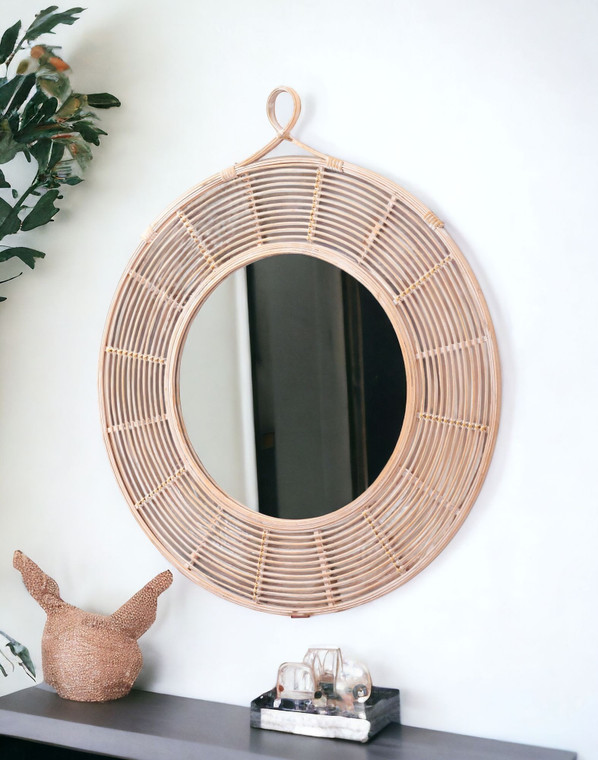 37" Natural Round Framed Accent Mirror