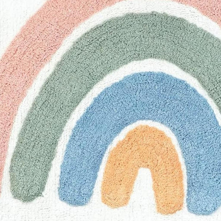 32" White Blue And Pink Cotton Rainbows Round Youthful Bath Rug