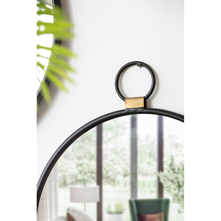 23" Black Round Metal Framed Accent Mirror