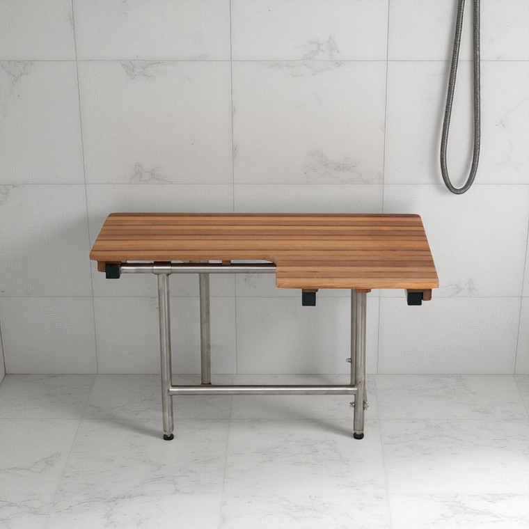 18" X 32" Brown Teak Rectangular Shower Bench With Legs