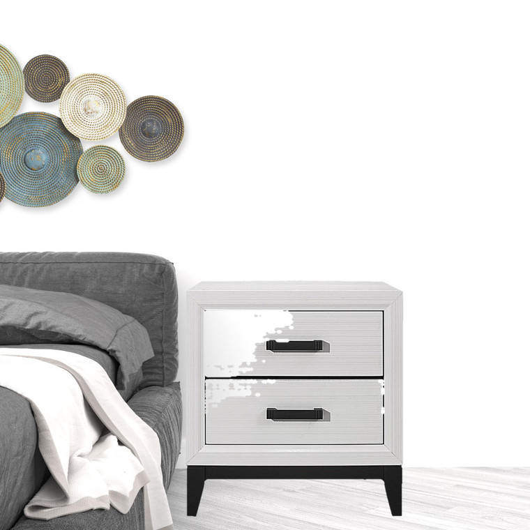 25" White Wood Two Drawer Nightstand