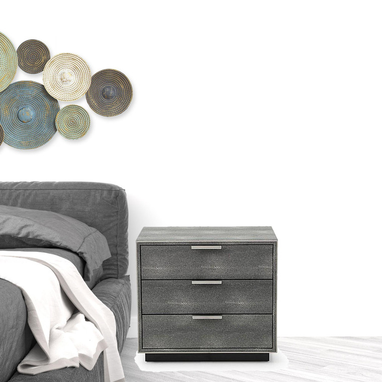 22" Gray Solid and Manufactured Wood Shagreen Three Drawer Nightstand