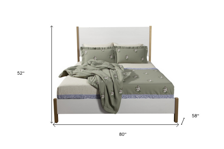 Natural and White Solid Wood And Upholstery Full Bed Frame