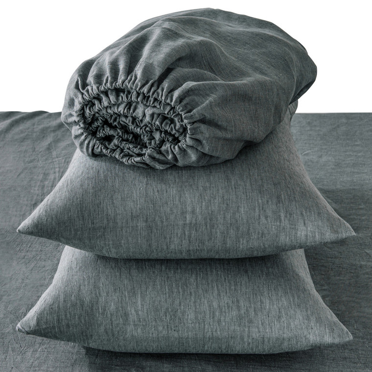 Four Piece Slate Gray Linen Sheet Set
