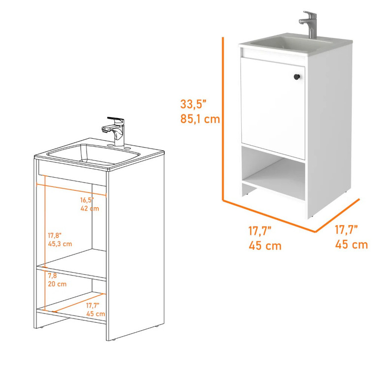 18" Light Gray Wood Freestanding Single Door Bathroom Vanity With White Sink
