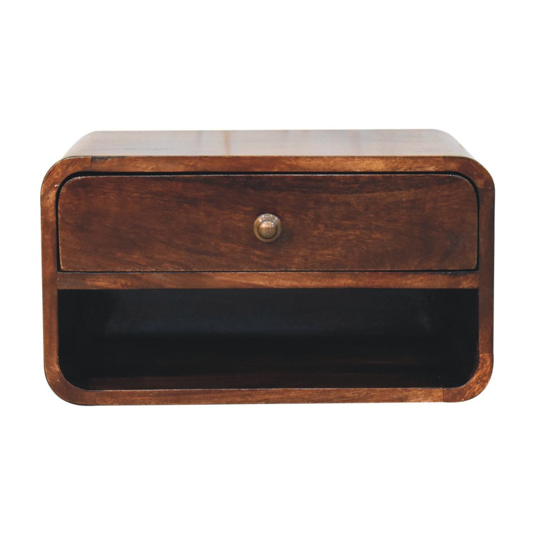 18" Brown Solid Wood One Drawer Floating Nightstand