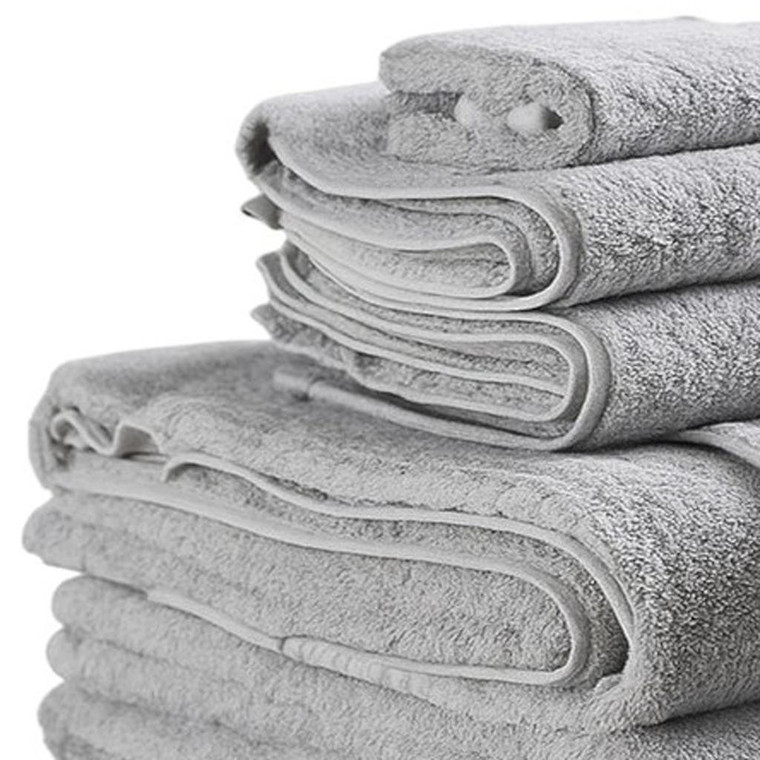 Set of Six Light Gray Cotton Quick Dry Terry Cloth Towels
