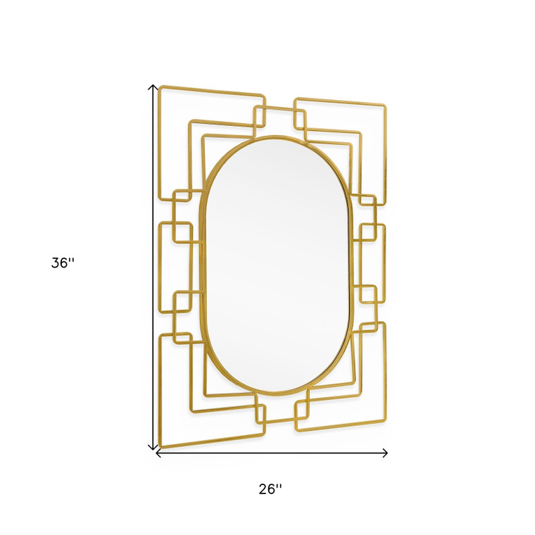 36" Gold Metal Geometric Oval Accent Mirror