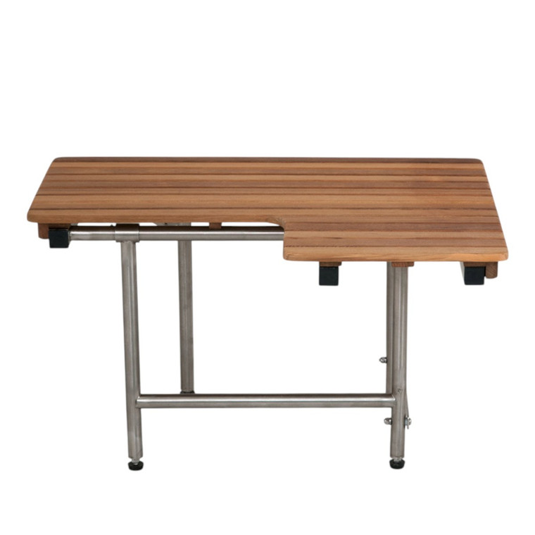 30" Brown Wall Mount Teak Rectangular Shower Bench With Legs - 880016472547