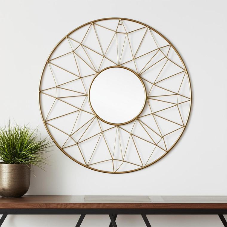 32" Gold Metal Round Accent Mirror