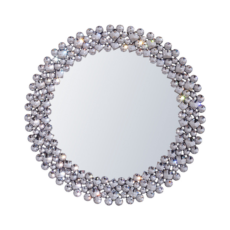 26" Silver Round Faux Crystal Bling Framed Accent Mirror