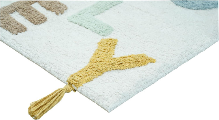 32" Blue White And Yellow Cotton Hello Lovely Youthful Bath Rug - 880016528367