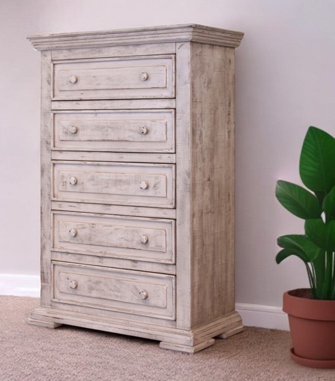 37" White Solid Wood Five Drawer Chest - 606114735434