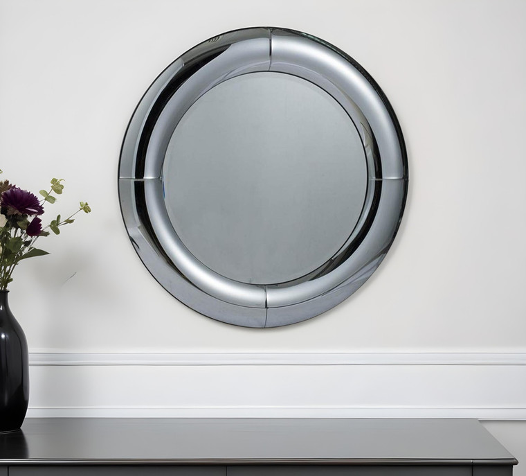 32" Silver Round Curved Frame Accent Mirror