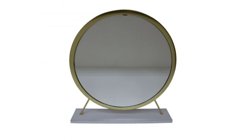 19" Brass Round Metal Framed Freestanding Mirror Metal, Mirror, Upholstery, Composite Wood Home Accent