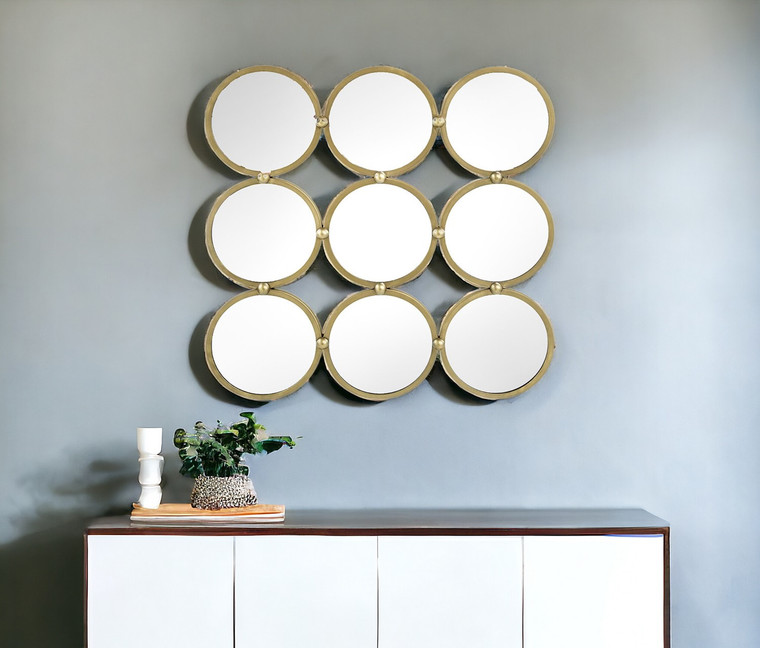 27" Gold Square Iron Framed Accent Mirror