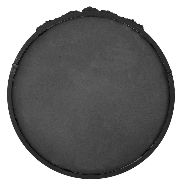 30" Black Crowned Top Antiqued Glass Round Framed Accent Mirror