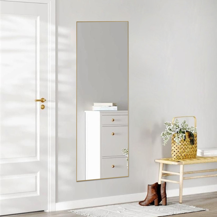 63" Gold Metal Freestanding and Wall Mount Framed Full Length Mirror - 880016745757