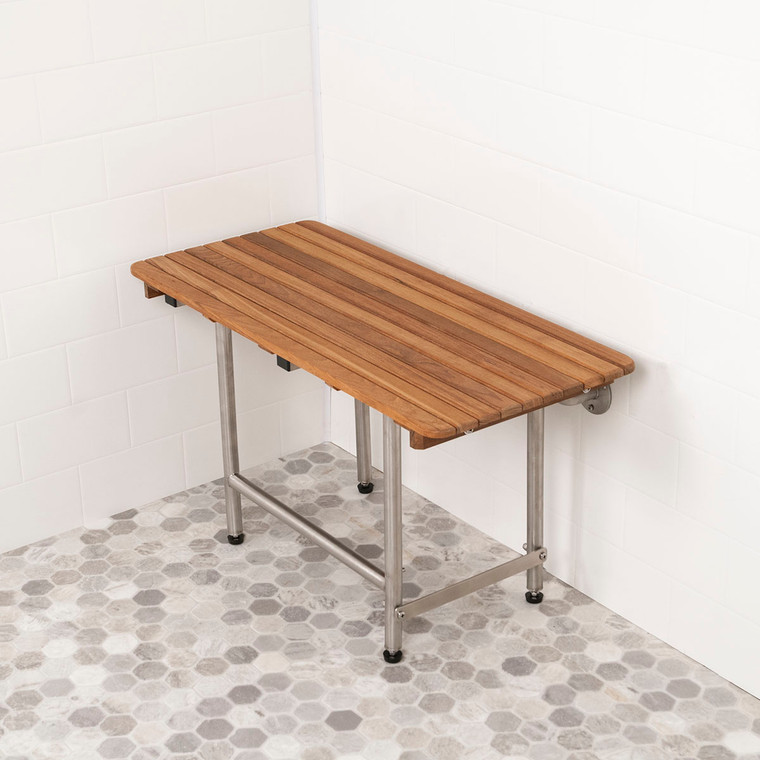 18" X 30" Brown Teak Rectangular Shower Bench
