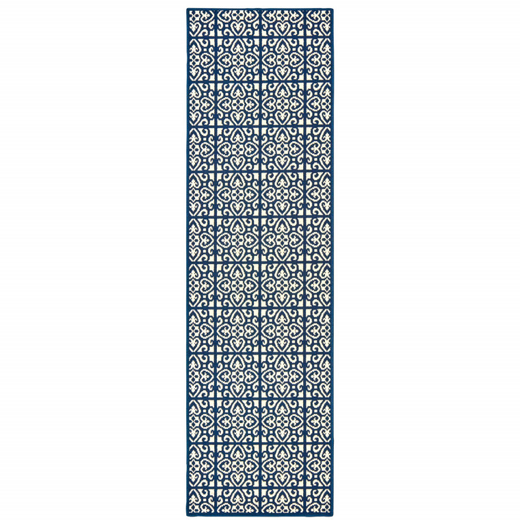 2' X 8' Ivory Geometric Stain Resistant Indoor Outdoor Area Rug - 606114573968