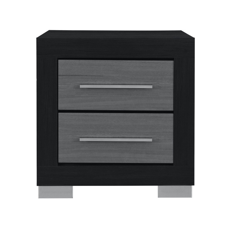 23" Black And Gray Wood Square Two Drawer Nightstand
