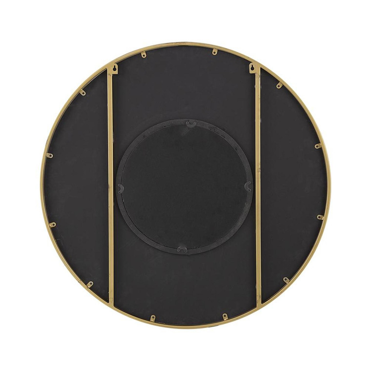 32" Brown And Gold Round Wood And Metal Framed Accent Mirror