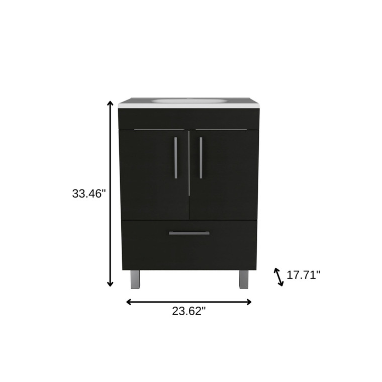 24" Black Wood Freestanding Bathroom Vanity With White Sink